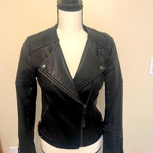 Topshop Faux Leather Cropped Biker Jacket